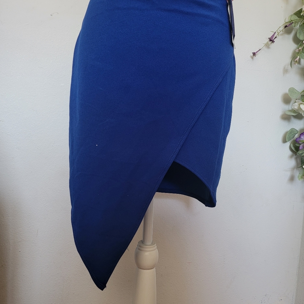 Emerald Sundae Womens V-neck Sheath Wrap High-Low Pointy Royal Blue Mini Dress - Picture 9 of 16